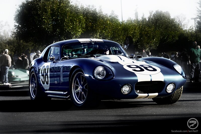 Blue Race Car — Dramatic, Afternoon, Photograph, People, Trees