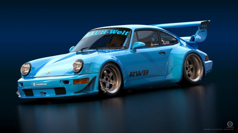 Blue Race Car — Dramatic, Digital Art, Windshield