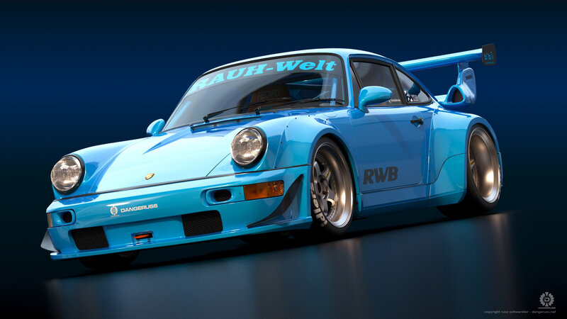 Blue Race Car — Dramatic, Digital Art, Wings