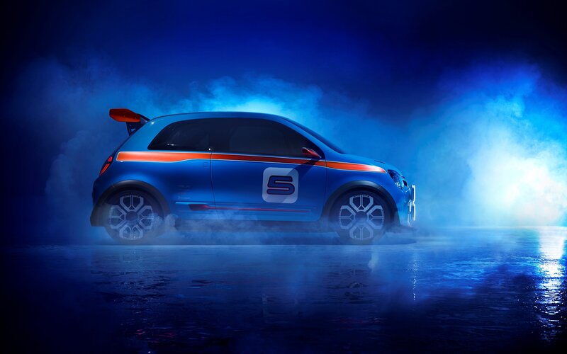 Blue Race Car — Dramatic, Night, Photograph, Smoke, Wet Surface