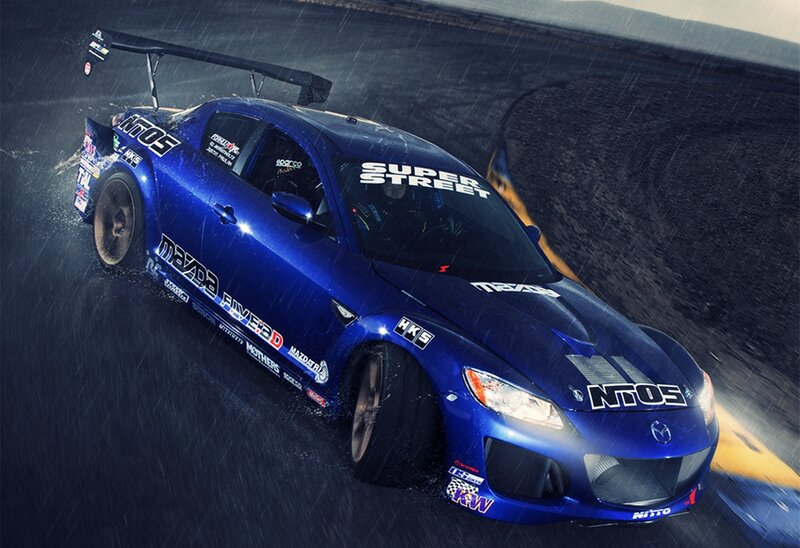 Blue Race Car — Dramatic, Night, Photograph