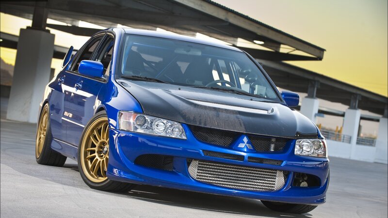 Blue Race Car — Dramatic, Sunset, Photograph, Gold Wheels