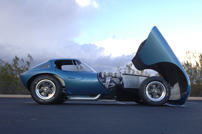 Blue Race Car — Dramatic, Sunset