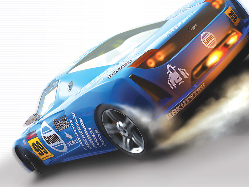 blue race car drifting
