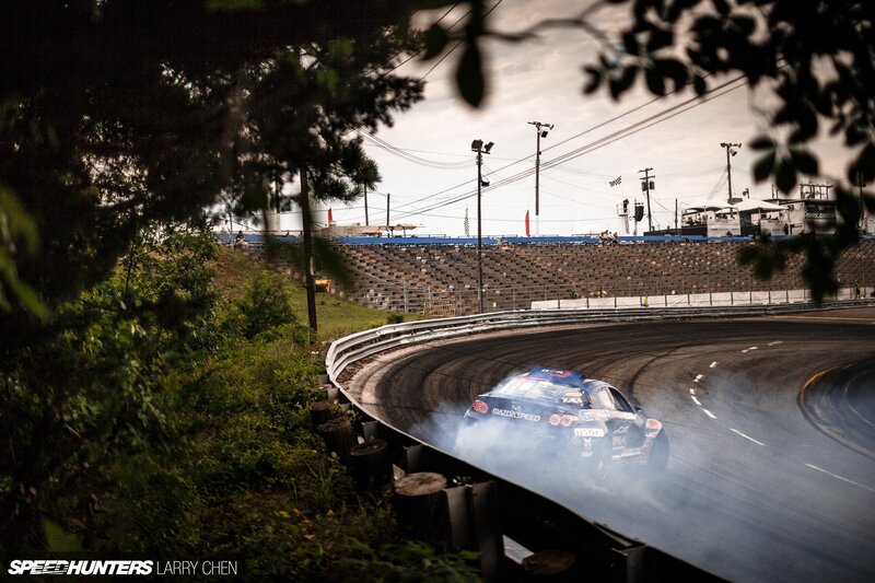 Blue Race Car Drifting — Dramatic, Afternoon