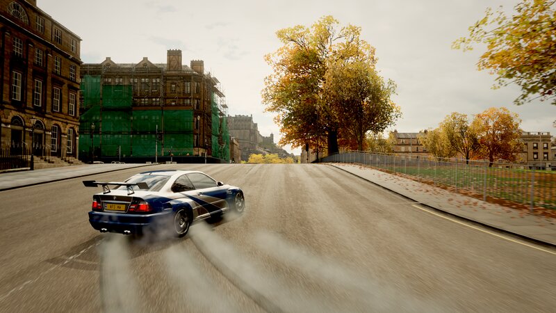 Blue Race Car Drifting — Dynamic, Autumn, 3d Render
