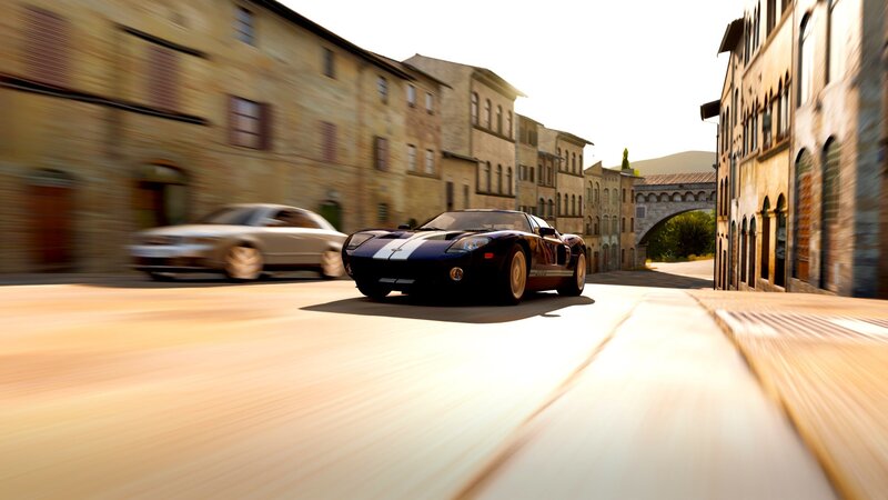 Blue Race Car — Dynamic, Afternoon, 3d Render, Buildings