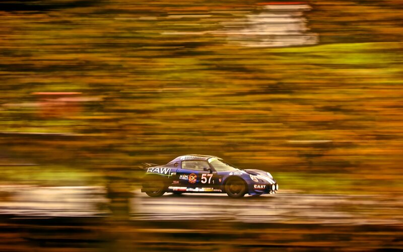 Blue Race Car — Dynamic, Autumn, Photograph