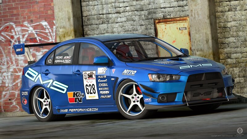 Blue Race Car — Dynamic, Digital Art, Brick Wall
