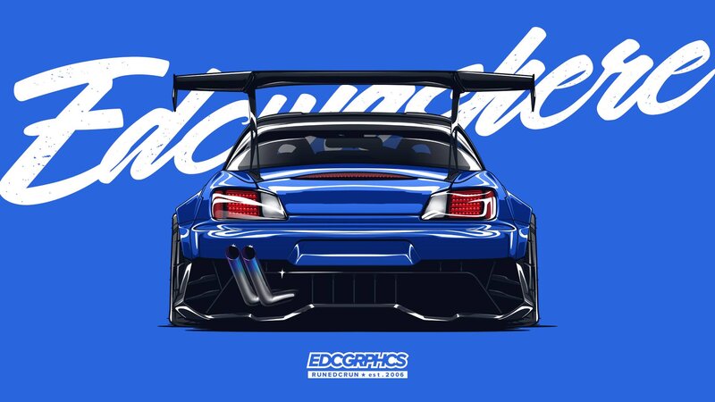 Blue Race Car — Dynamic, Digital Art, Rear Wing