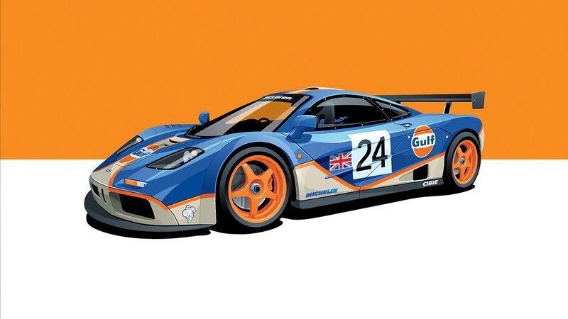 Blue Race Car — Dynamic, Illustration, Gulf Logo