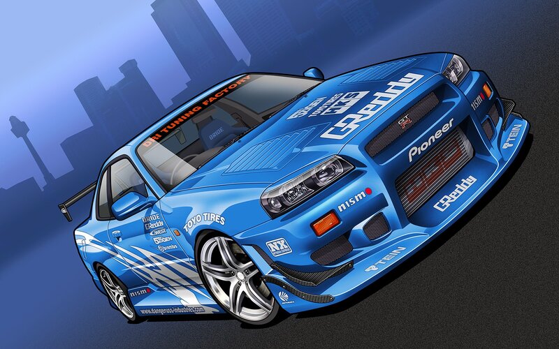 Blue Race Car — Dynamic, Night, Digital Art
