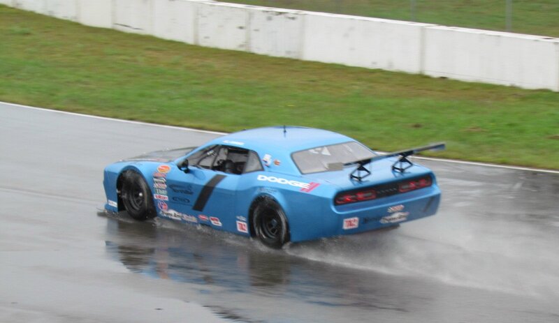 Blue Race Car — Dynamic, Photograph, Race Track, Grass