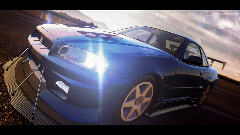 Blue Race Car — Dynamic, Sunset, 3d Render, Race Track