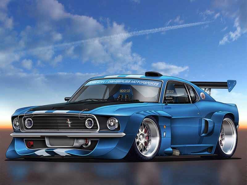 Blue Race Car — Dynamic, Sunset