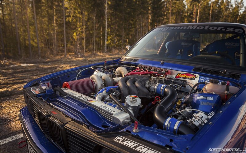 Blue Race Car Engine — Dramatic, Sunset