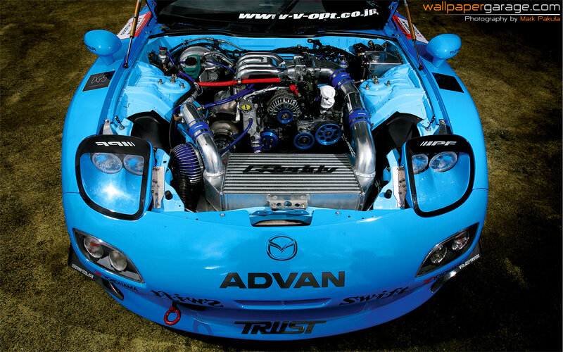 Blue Race Car Engine — Dramatic