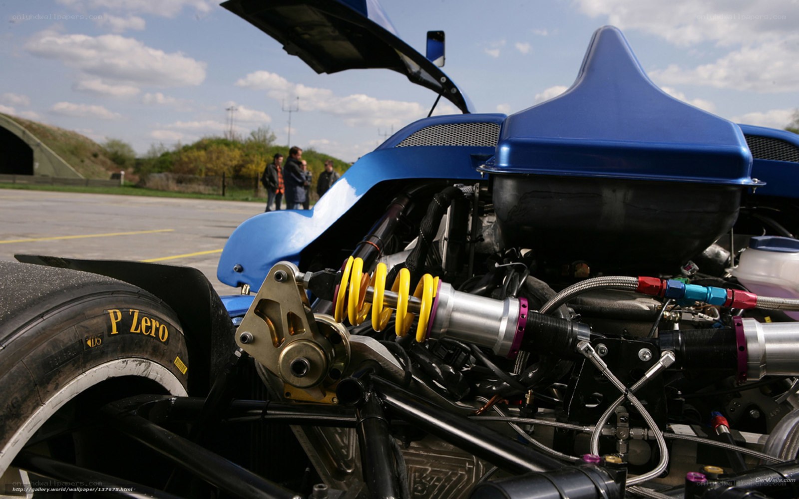 blue race car engine