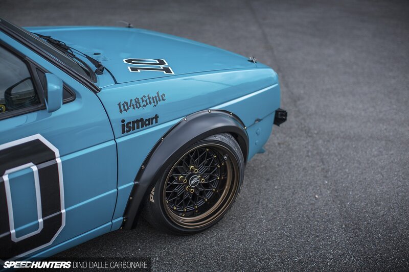 Blue Race Car — Focused