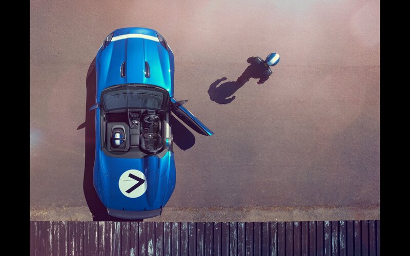Blue race car from above