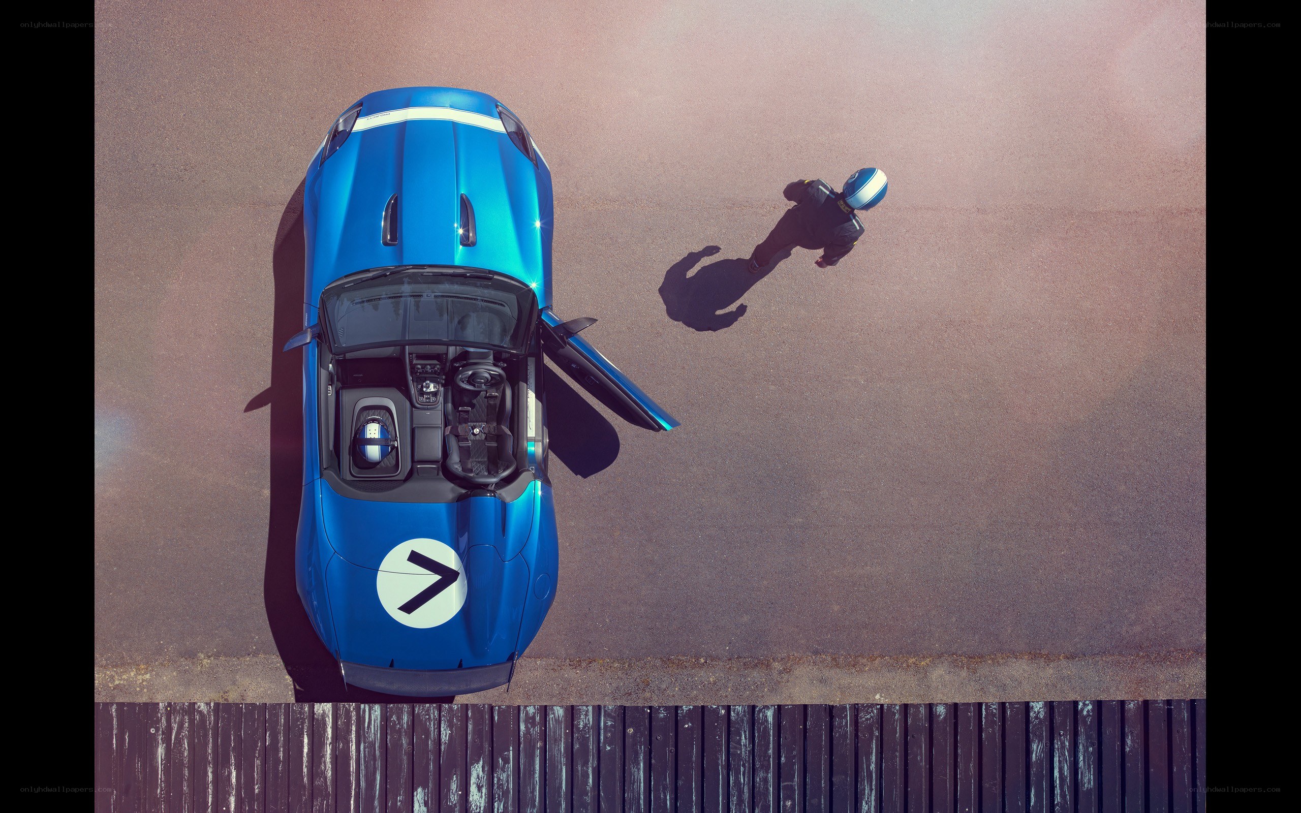 Blue race car from above