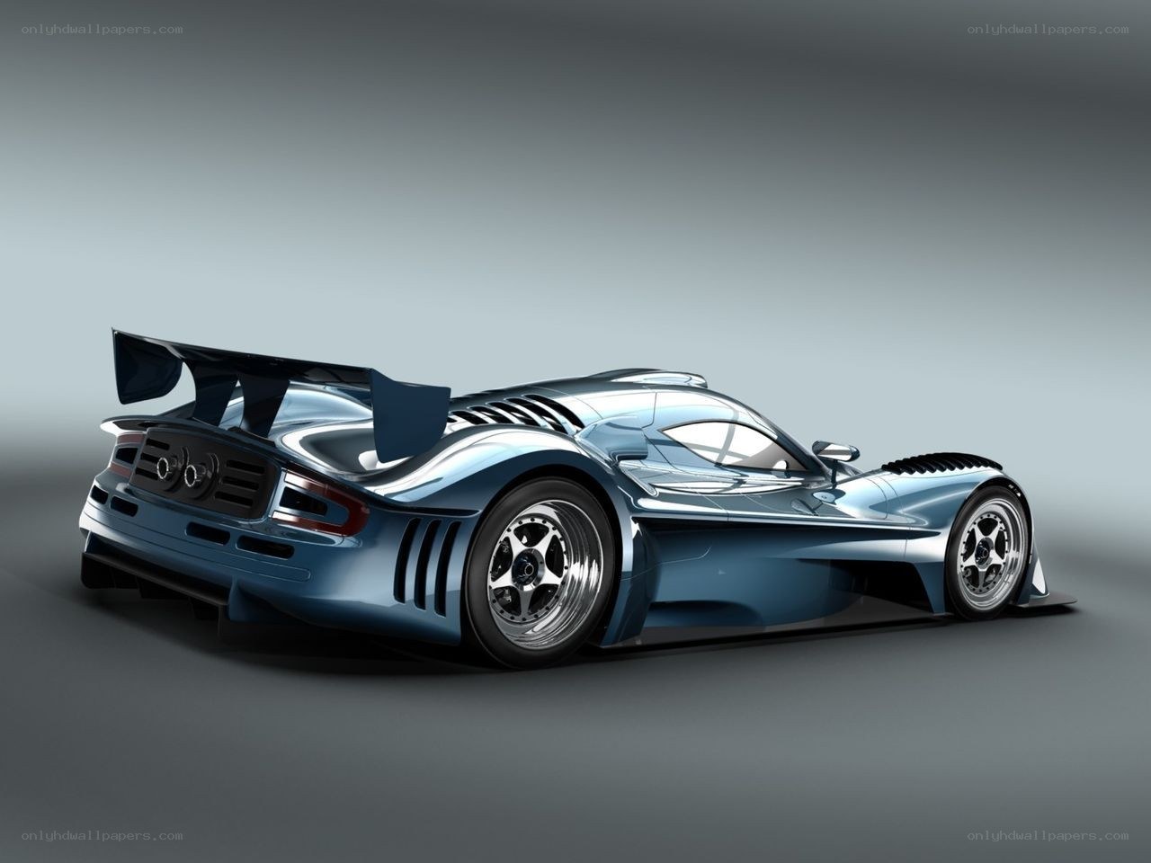 blue race car from rear