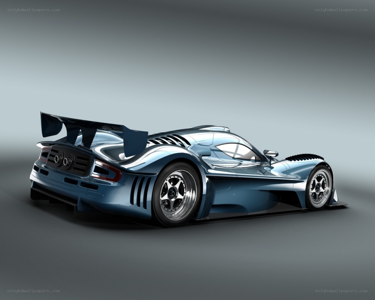 blue race car from rear