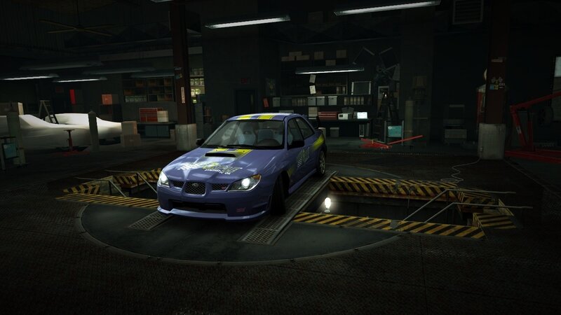Blue Race Car in Garage — Purple