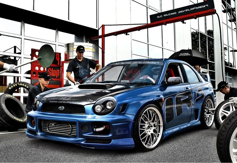Blue Race Car in Pit