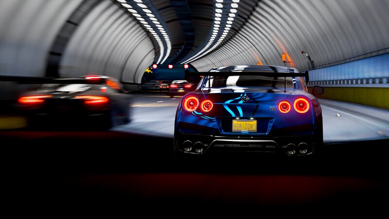 Blue Race Car in Tunnel