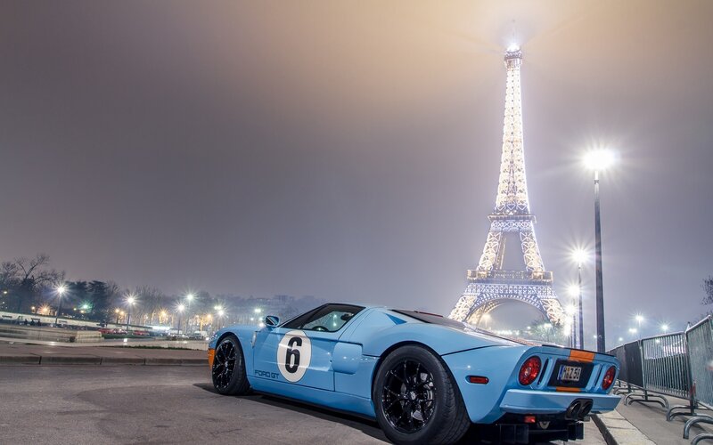 Blue Race Car — Light Blue, Dramatic, Night