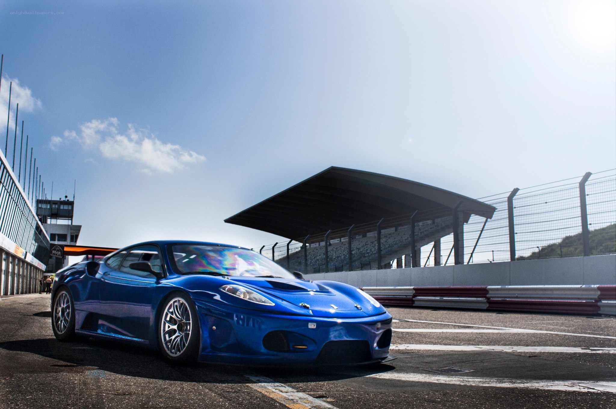 Blue race car on a track