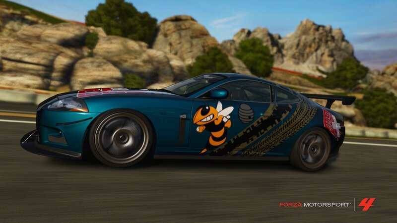 Blue race car on a track