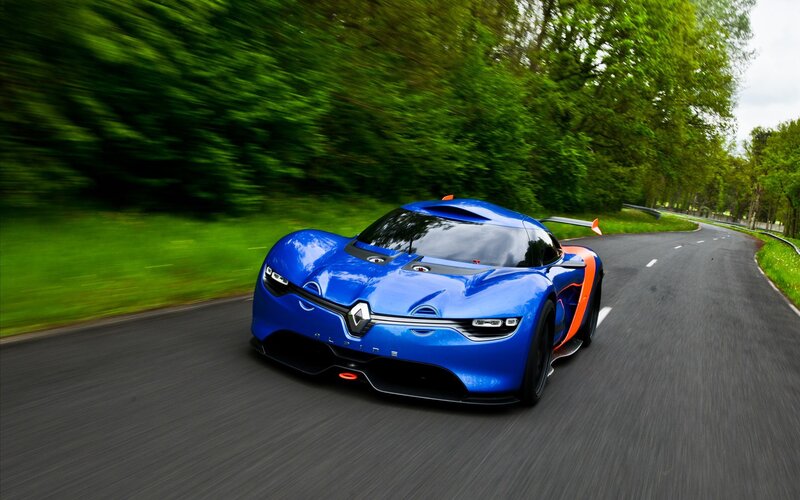 Blue race car on a winding road