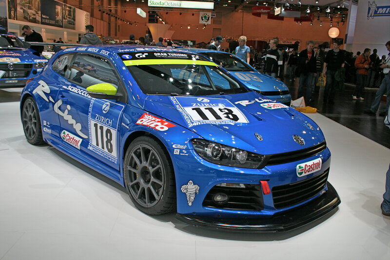 Blue race car on display