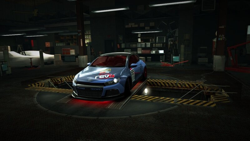 Blue Race Car on Lift — Dark, Night