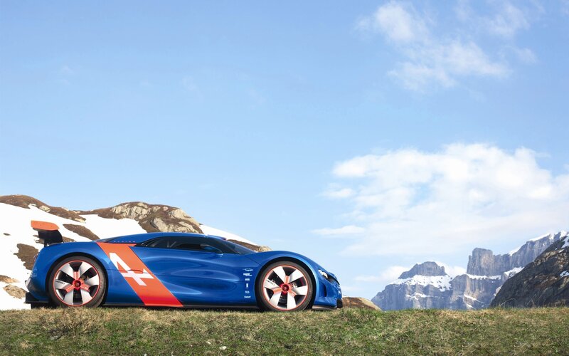 Blue race car on mountain