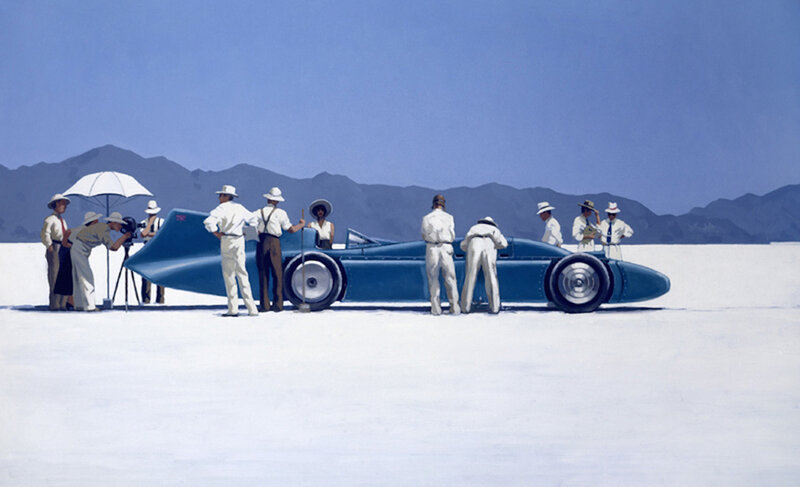 Blue Race Car on Salt Flat — White
