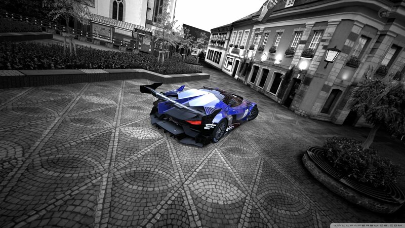 Blue Race Car on Street — Dramatic