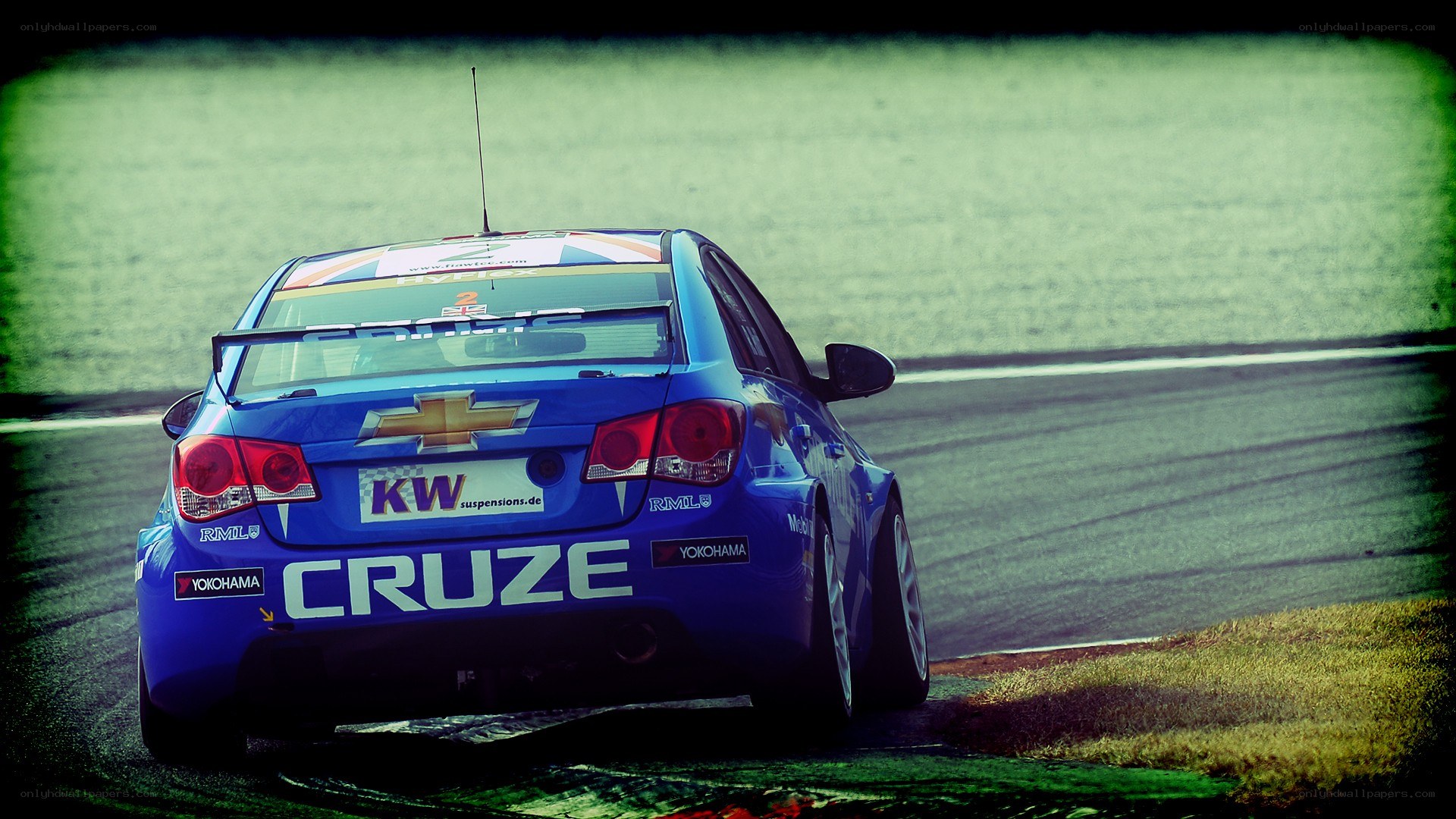 Blue race car on track