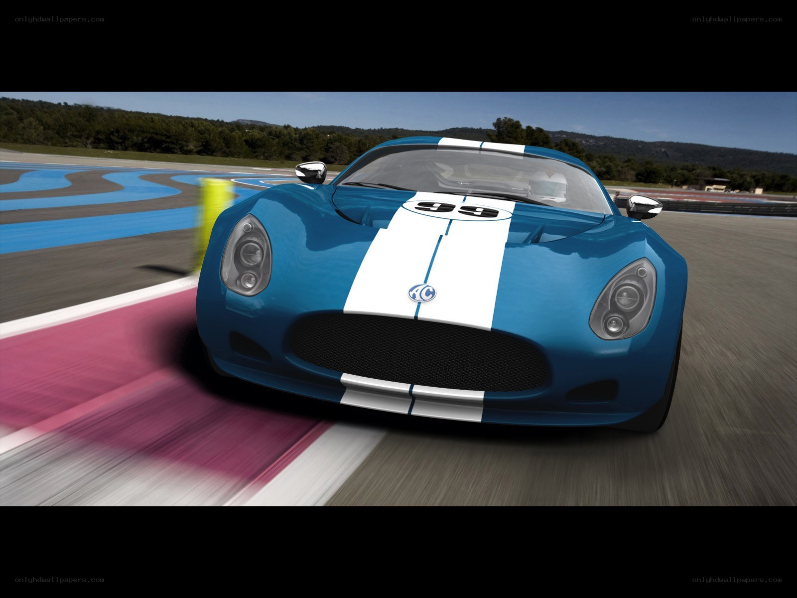Blue race car on track