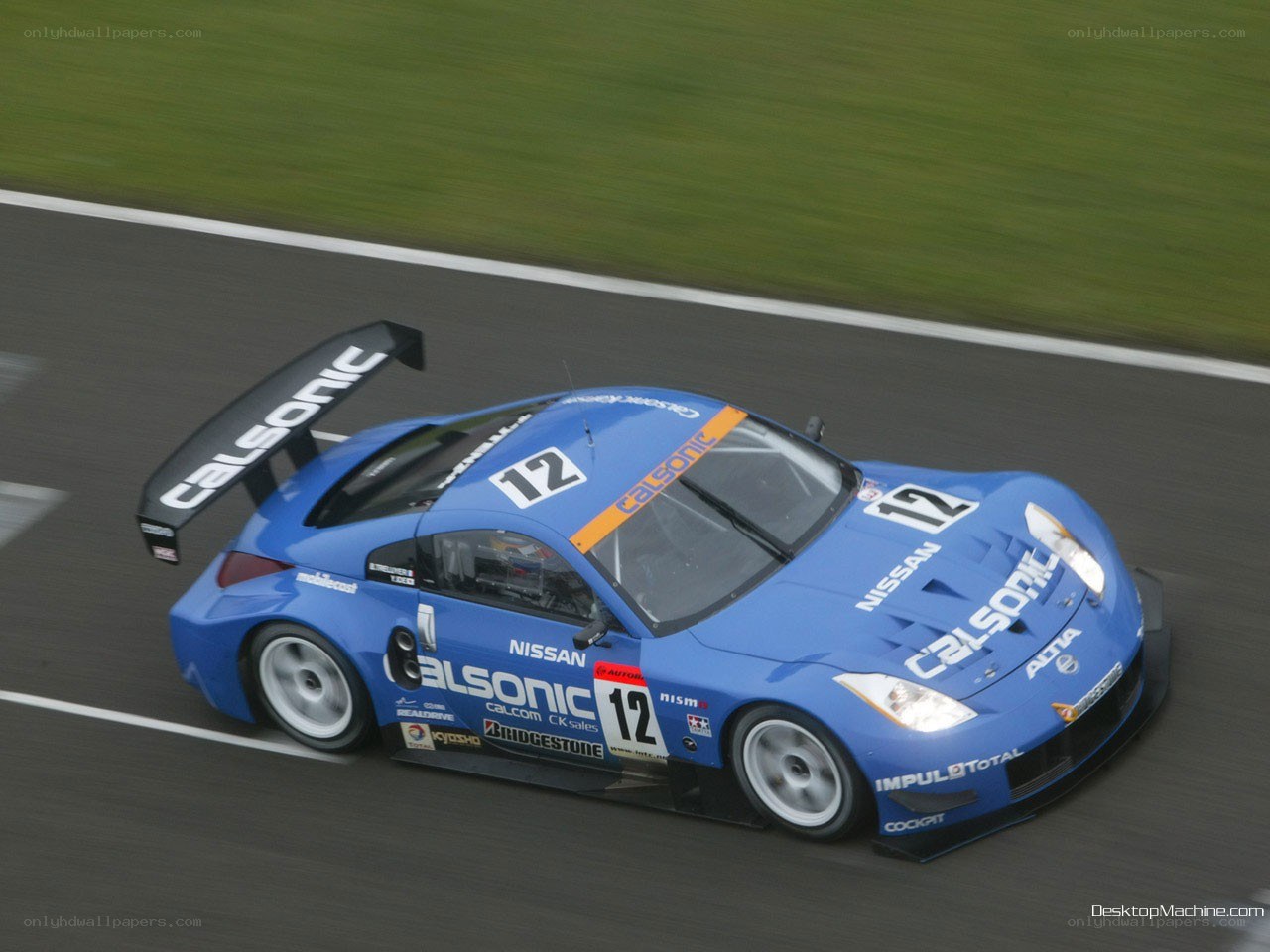 Blue race car on track