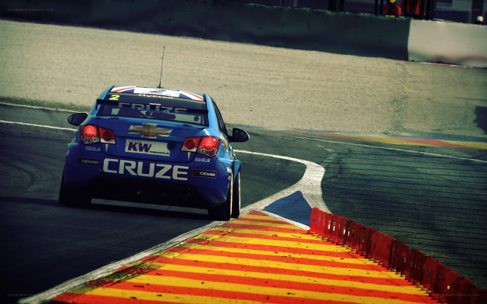 Blue race car on track