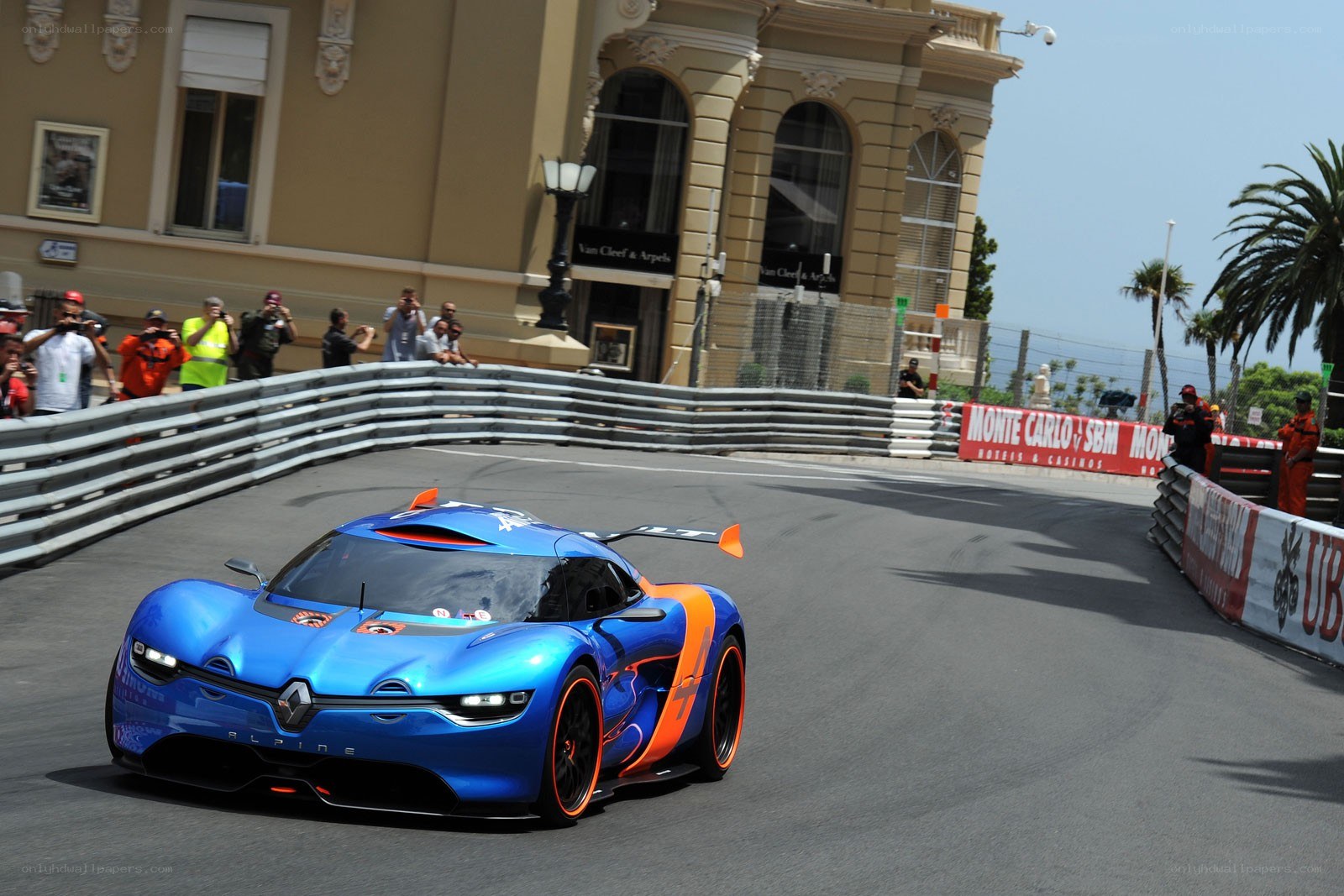 Blue race car on track