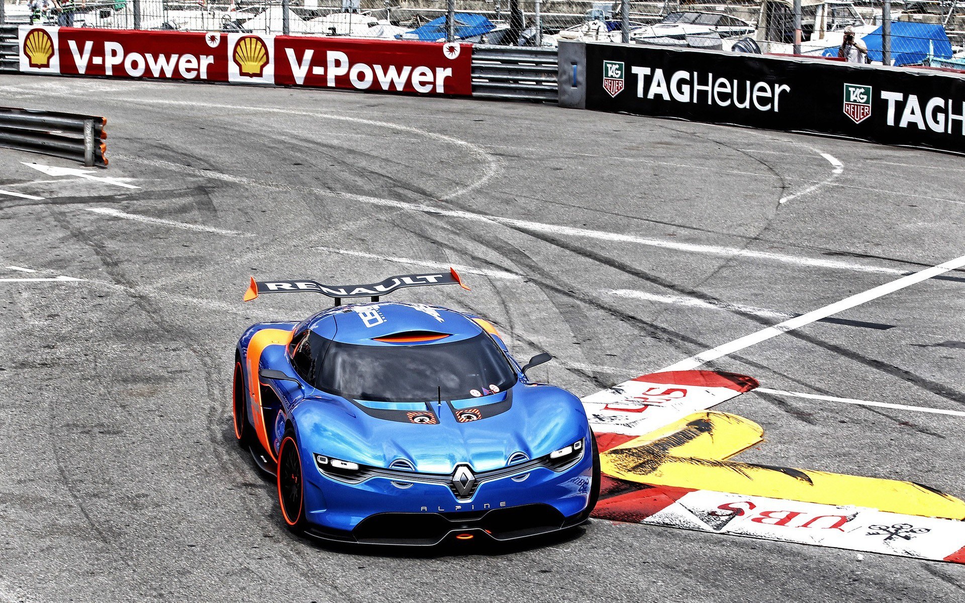 Blue race car on track