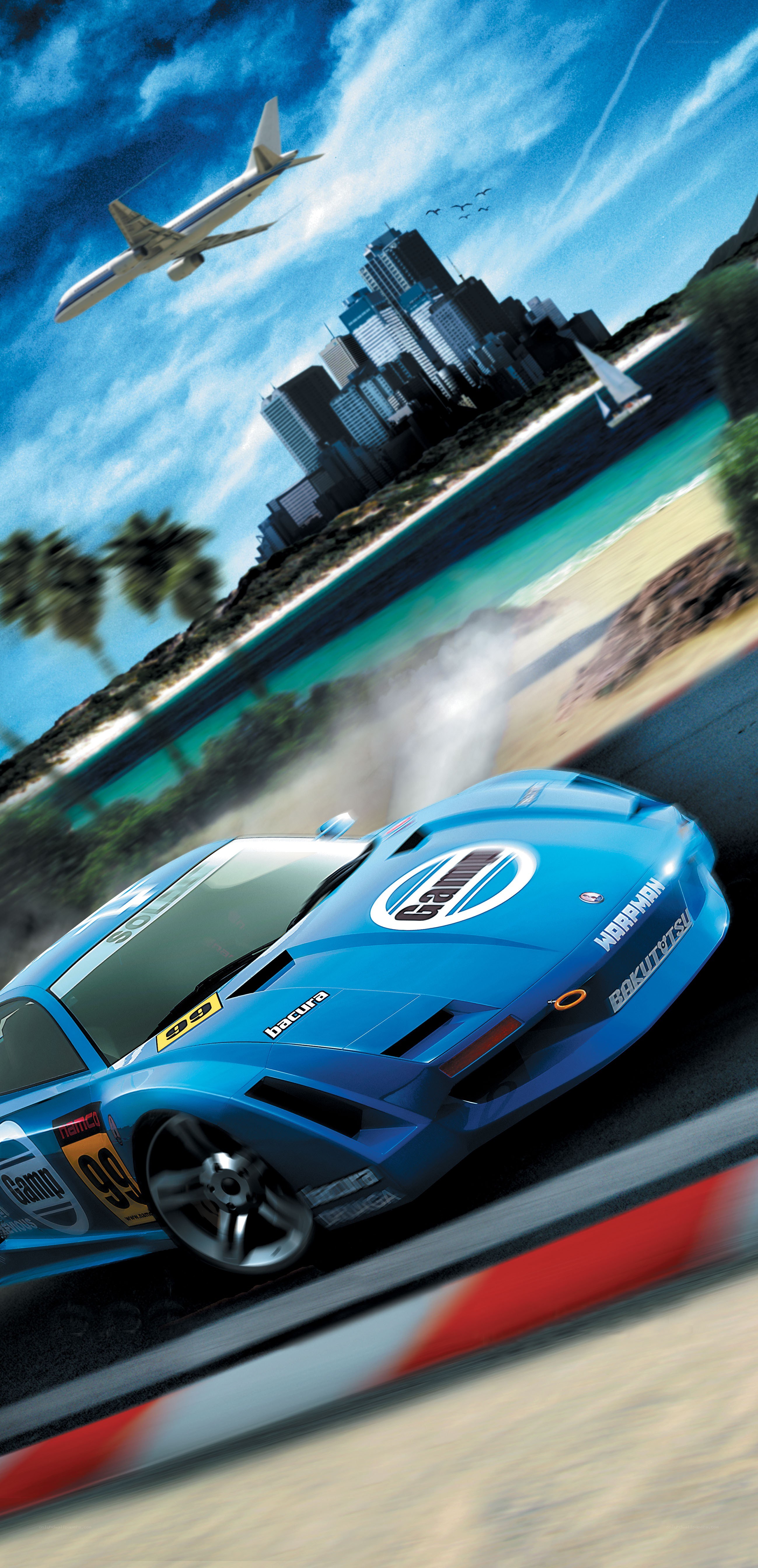 Blue race car on track