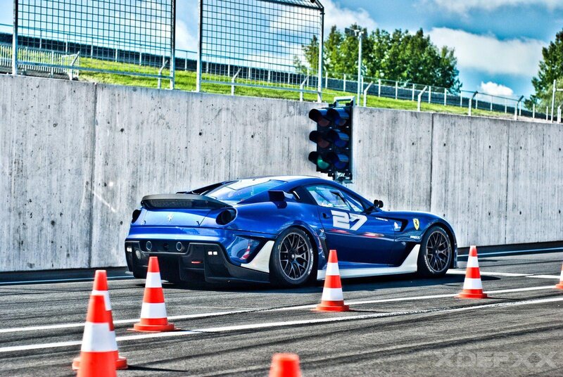 Blue race car on track