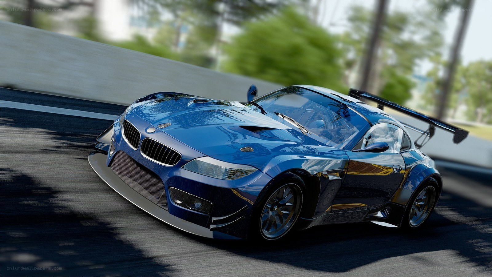 blue race car on track