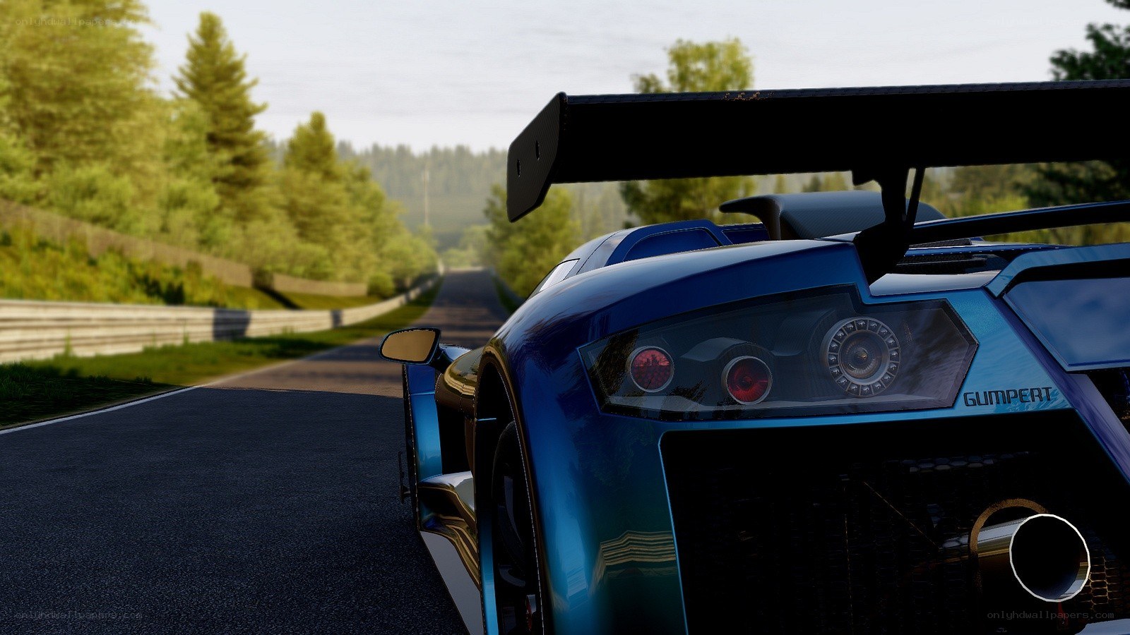 blue race car on track