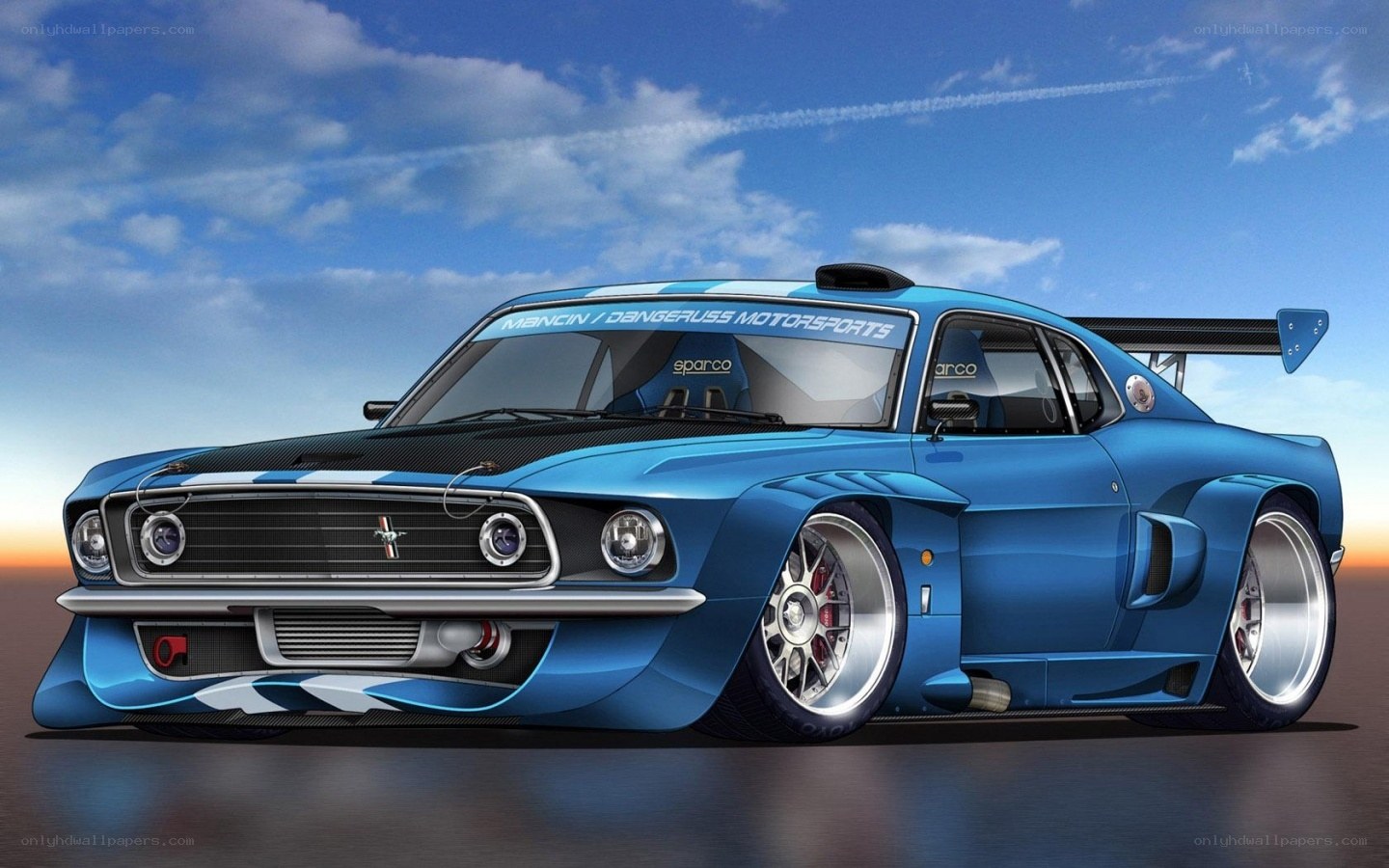 Blue race car on track